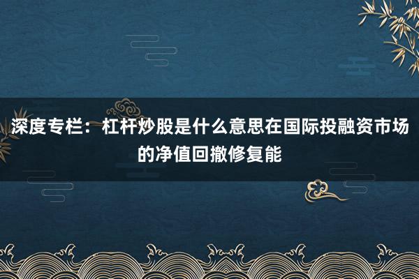 深度专栏：杠杆炒股是什么意思在国际投融资市场的净值回撤修复能