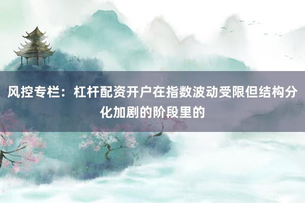 风控专栏：杠杆配资开户在指数波动受限但结构分化加剧的阶段里的