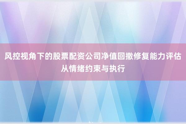 风控视角下的股票配资公司净值回撤修复能力评估从情绪约束与执行