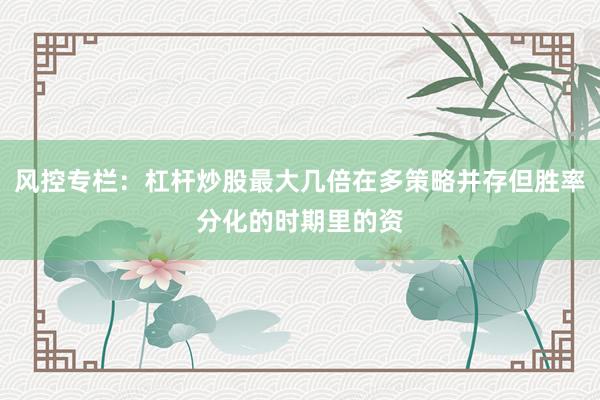 风控专栏：杠杆炒股最大几倍在多策略并存但胜率分化的时期里的资
