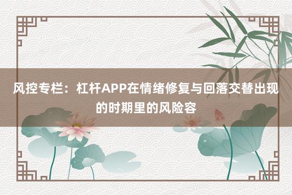 风控专栏：杠杆APP在情绪修复与回落交替出现的时期里的风险容
