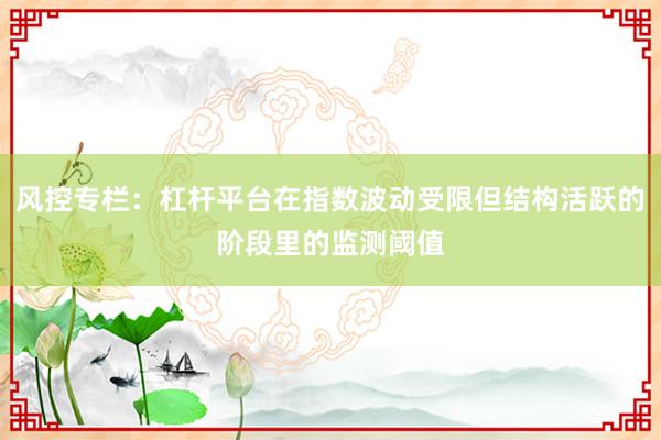 风控专栏：杠杆平台在指数波动受限但结构活跃的阶段里的监测阈值