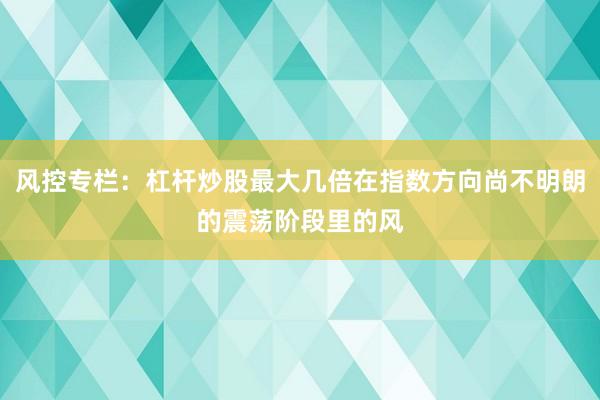 风控专栏：杠杆炒股最大几倍在指数方向尚不明朗的震荡阶段里的风