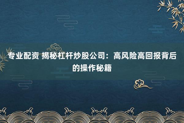 专业配资 揭秘杠杆炒股公司：高风险高回报背后的操作秘籍